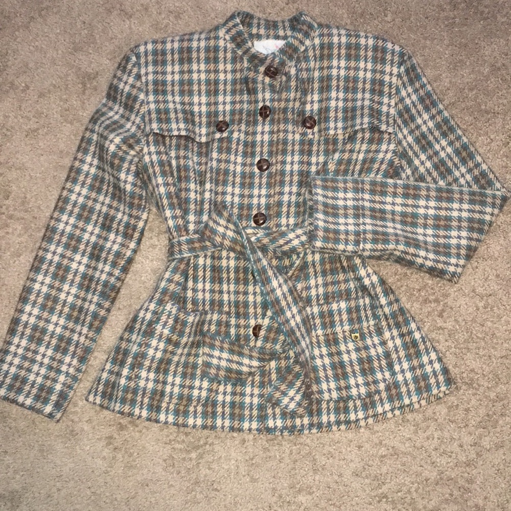 EUC Tweed jacket. Blue, teal, brown, beige colors